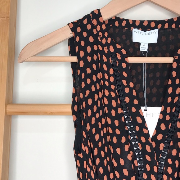 SOLD Witchery Chestnut Print Trim Sleeve Dress 4 - Picture 7 of 13